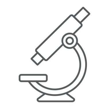 Mikroskop ince çizgi simgesi, okul ve eğitim, bilim işareti vektör grafikleri, Doğrusal model beyaz bir arka planda eps 10.