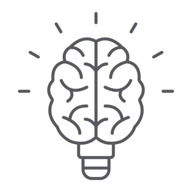 Ampul beyin ince çizgi simgesi, okul ve eğitim, bilgi işareti vektör grafikleri, Doğrusal model beyaz bir arka planda eps 10.