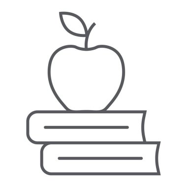 Apple kitaplar ince çizgi simgesini, okul ve eğitim Kütüphane işareti vektör grafikleri, Doğrusal model beyaz bir arka planda eps 10.
