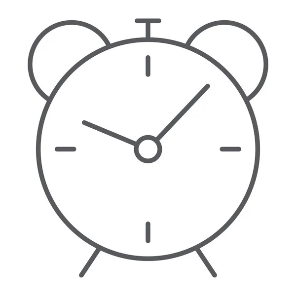 अलार्म घड़ी पतली रेखा प्रतीक, समय और घंटे, समय सीमा संकेत वेक्टर ग्राफिक्स, सफेद पृष्ठभूमि पर एक रैखिक पैटर्न, ईपीएस 10 . — स्टॉक वेक्टर