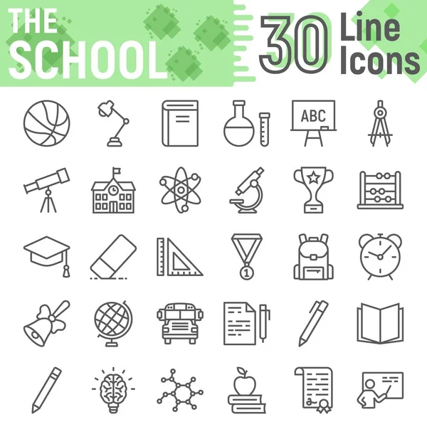 Conjunto de iconos de línea escolar, colección de símbolos educativos, bocetos vectoriales, ilustraciones de logotipos, signos de aprendizaje paquete de pictogramas lineales aislados sobre fondo blanco, eps 10 . — Vector de stock