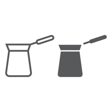 Türk cezve çizgi ve glif simgesi, kahve ve kafe, Türk kahvesi işareti vektör grafikleri, Doğrusal model beyaz bir arka planda eps 10.