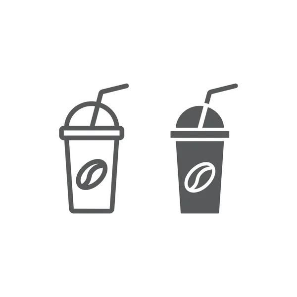 Лінія льоду та гліф значок, кава та кафе, знак чашки Векторна графіка, лінійний візерунок на білому тлі, eps 10 . — стоковий вектор