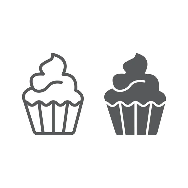 Cupcake γραμμή και glyph εικονίδιο, γλυκό και γευστικό, επιδόρπιο σημάδι διανυσματικά γραφικά, ένα γραμμικό σε λευκό φόντο, eps 10. — Διανυσματικό Αρχείο