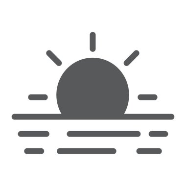 Gün batımı glif simgesi, seyahat ve Turizm, deniz işareti vektör grafikleri, beyaz bir arka planda eps 10 katı bir desen.