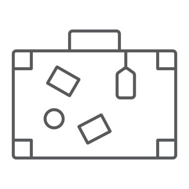 Seyahat çanta ince çizgi simgesi, seyahat ve Turizm, turist bavul işareti vektör grafikleri, Doğrusal model beyaz bir arka planda eps 10.