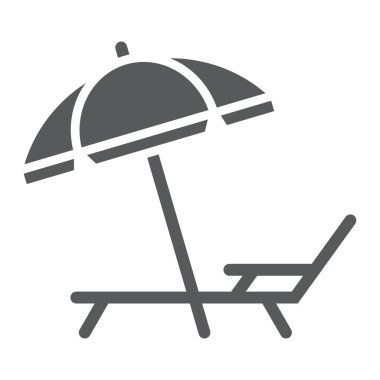 Şemsiye ve güneş lounge glif simgesi, seyahat ve Turizm, güverte güneş şemsiyesi işareti vektör grafik, beyaz bir arka planda eps 10 katı bir desen.