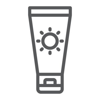 Güneş kremi satırı simgesi, seyahat ve Turizm, güneş işareti vektör grafikleri, Doğrusal model beyaz bir arka planda eps 10.