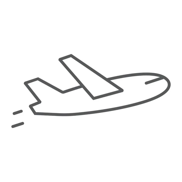 Самолет полет тонкой линии значок, путешествия и туризм, самолет знак векторной графики, линейный узор на белом фоне, eps 10 . — стоковый вектор
