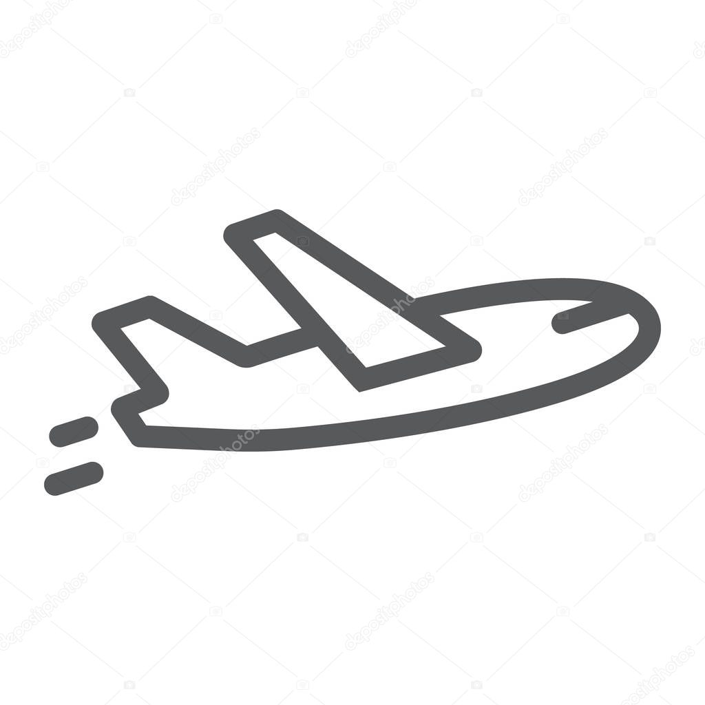 Airplane flight line icon, travel and tourism, plane sign vector graphics, a linear pattern on a white background, eps 10.