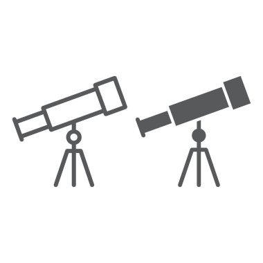 Teleskop satır ve karakter simgesi, okul ve eğitim, astronomi işareti vektör grafikleri, Doğrusal model beyaz bir arka planda eps 10.