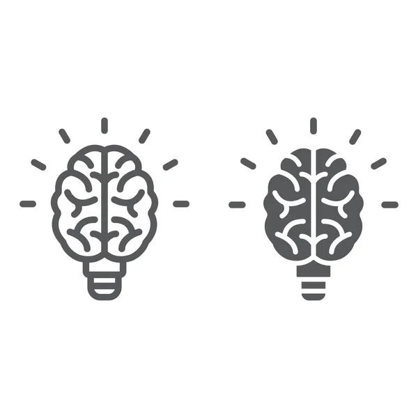 Gloeilamp hersenen lijn en glyph pictogram, school en onderwijs, kennis teken vector graphics, een lineair patroon op een witte achtergrond, eps 10. — Stockvector