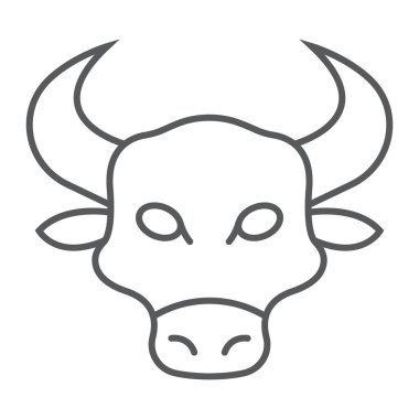 Boğa ince çizgi simgesi, hayvan ve Hayvanat Bahçesi, inek işareti vektör grafikleri, Doğrusal model beyaz bir arka planda eps 10.