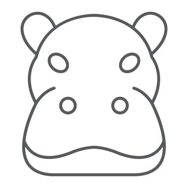 Su aygırı ince çizgi simgesi, hayvan ve Hayvanat Bahçesi, su aygırı et işareti vektör grafikleri, Doğrusal model beyaz bir arka planda eps 10.