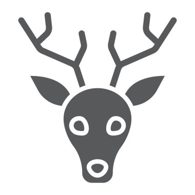 Geyik glif simgesi, hayvan ve Hayvanat Bahçesi, vektör grafikleri, beyaz bir arka planda eps 10 katı bir desen geyik imzalamak.