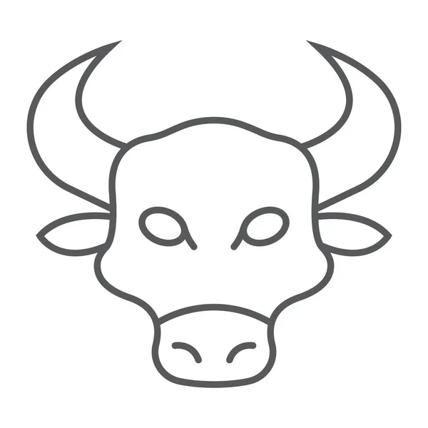 Ícone de linha fina Bull, animal e zoológico, gráficos de vetor de sinal de vaca, um padrão linear em um fundo branco, eps 10 . —  Vetores de Stock