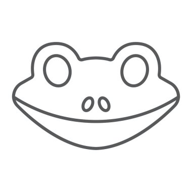 Kurbağa ince çizgi simgesi, hayvan ve Hayvanat Bahçesi, amfibi işareti vektör grafikleri, Doğrusal model beyaz bir arka planda eps 10.