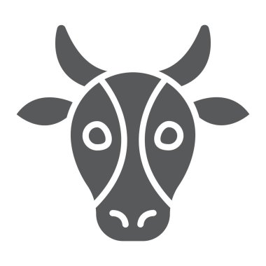 Sığır inek glif simgesi, hayvan ve Hayvanat Bahçesi, vektör grafikleri, beyaz bir arka planda eps 10 katı bir desen imzalamak.