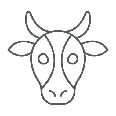 Sığır inek ince çizgi simgesi, hayvan ve Hayvanat Bahçesi, vektör grafikleri, Doğrusal model beyaz bir arka planda eps 10 kayıt.