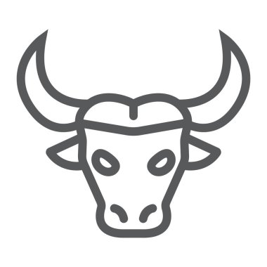 Buffalo satırı simgesi, hayvan ve Hayvanat Bahçesi, sığır vektör grafikleri, Doğrusal model beyaz bir arka planda eps 10 oturum açın.