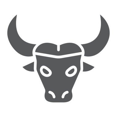 Buffalo glif simgesi, hayvan ve Hayvanat Bahçesi, vektör grafikleri, beyaz bir arka planda eps 10 katı bir desen sığır imzalamak.