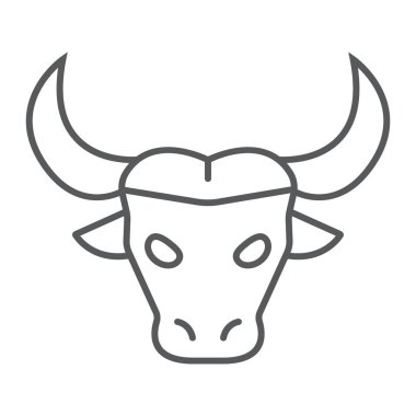 Buffalo ince çizgi simgesi, hayvan ve Hayvanat Bahçesi, sığır vektör grafikleri, Doğrusal model beyaz bir arka planda eps 10 üye.