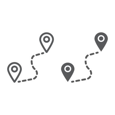 Rota hattı ve glif simgesi, seyahat ve Turizm, yer işareti vektör grafikleri, Doğrusal model beyaz bir arka planda eps 10.