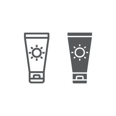 Güneş kremi çizgi ve glif simgesi, seyahat ve Turizm, güneş işareti vektör grafikleri, Doğrusal model beyaz bir arka planda eps 10.