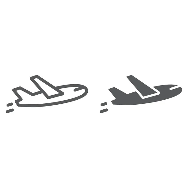 Лінія польоту літака та гліф значок, подорожі та туризм, знак літака Векторна графіка, лінійний візерунок на білому тлі, eps 10 . — стоковий вектор