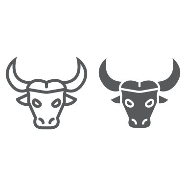 Buffalo çizgi ve glif simgesi, hayvan ve Hayvanat Bahçesi, sığır vektör grafikleri, Doğrusal model beyaz bir arka planda eps 10 üye.