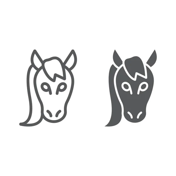 Linie koně a ikony glyfů, zvířat a zoo, mustang znamení vektorové grafiky, lineární vzor na bílém podkladu, eps 10. — Stockový vektor