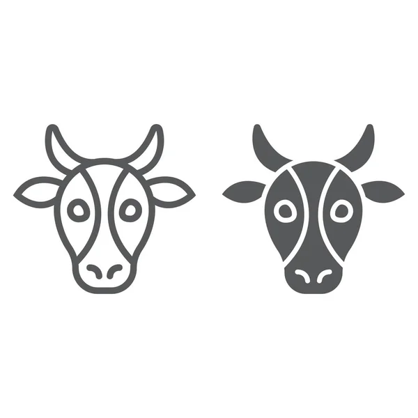 Koe lijn en glyph pictogram, dier en zoo, vee ondertekenen vector graphics, een lineair patroon op een witte achtergrond, eps 10. — Stockvector