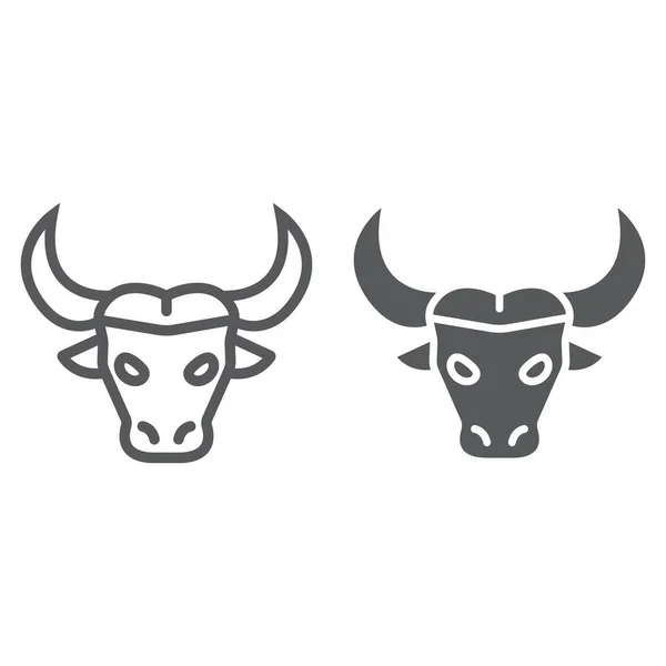 Buffalo lijn en glyph pictogram, dier en zoo, vee ondertekenen vector graphics, een lineair patroon op een witte achtergrond, eps 10. — Stockvector