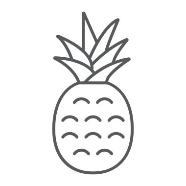 Ananas ince çizgi simgesi, meyve ve ananas, tropikal işareti, vektör grafikleri, Doğrusal model beyaz bir arka planda eps 10.