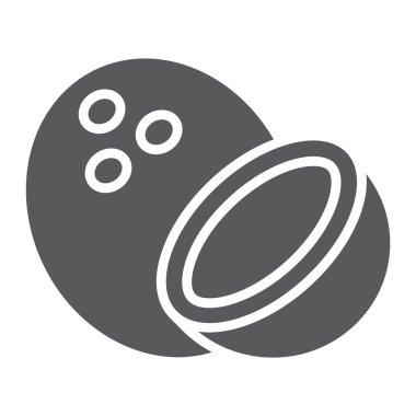 Hindistan cevizi glif simgesi, meyve ve coco, tropikal işareti, vektör grafikleri, beyaz bir arka planda eps 10 katı bir desen.