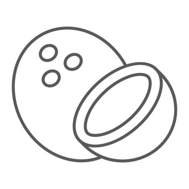 Hindistan cevizi ince çizgi simgesi, meyve ve coco, tropikal işareti, vektör grafikleri, Doğrusal model beyaz bir arka planda eps 10.