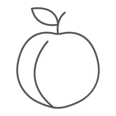 Şeftali ince çizgi simgesi, meyve ve vitamin, kayısı işaret, vektör grafikleri, Doğrusal model beyaz bir arka planda eps 10.