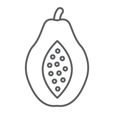 Papaya ince çizgi simgesi, meyve ve vitamin, diyet işareti, vektör grafikleri, Doğrusal model beyaz bir arka planda eps 10.