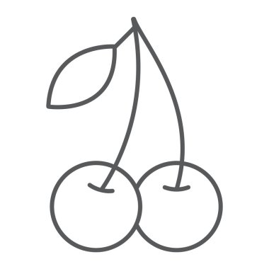 Kiraz ince çizgi simgesi, meyve ve vitamin, diyet işareti, vektör grafikleri, Doğrusal model beyaz bir arka planda eps 10.