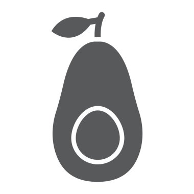 Avokado glif simgesi, meyve ve vitamin, diyet işareti, vektör grafikleri, beyaz bir arka planda eps 10 katı bir desen.