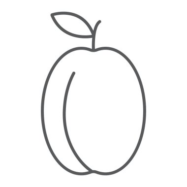 Kayısı ince çizgi simgesi, meyve ve vitamin, Erik işareti, vektör grafikleri, Doğrusal model beyaz bir arka planda eps 10.