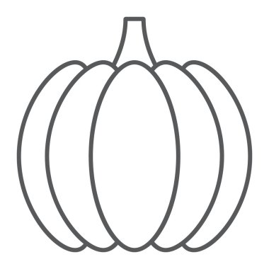 Kabak ince çizgi simgesi, sebze ve vitamin, Vejetaryen işareti, vektör grafikleri, Doğrusal model beyaz bir arka planda eps 10.