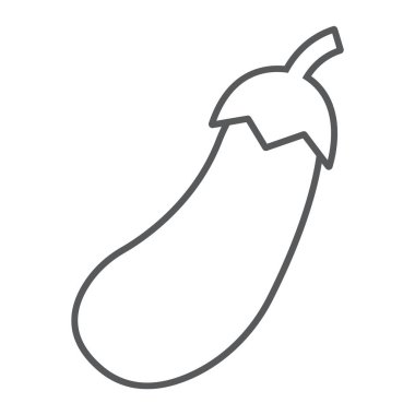 Patlıcan ince çizgi simgesi, sebze ve patlıcan, Vejetaryen işareti, vektör grafikleri, Doğrusal model beyaz bir arka planda eps 10.