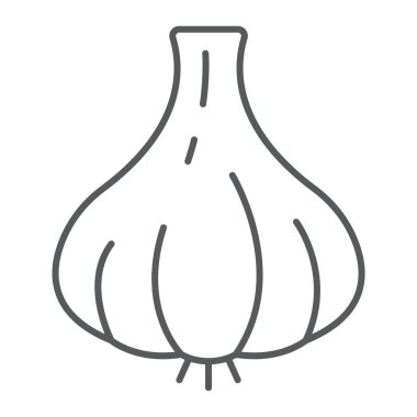 Sarımsak ince çizgi simgesi, bitkisel ve diyet, Vejeteryan işareti, vektör grafikleri, Doğrusal model beyaz bir arka planda eps 10.