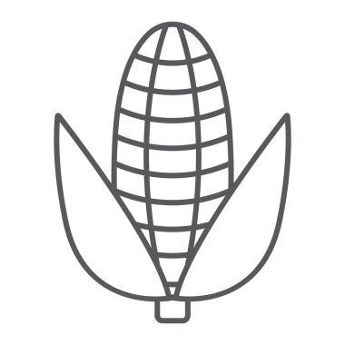 Mısır ince çizgi simgesi, bitkisel ve diyet, Mısır işareti, vektör grafikleri, Doğrusal model beyaz bir arka planda eps 10.