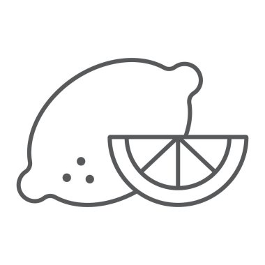 Limon ince çizgi simgesi, bitkisel ve diyet, narenciye işareti, vektör grafikleri, Doğrusal model beyaz bir arka planda eps 10.