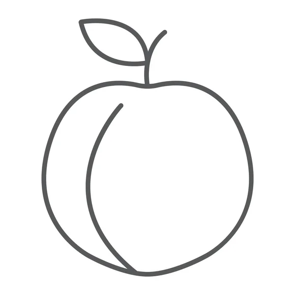 Icono de línea delgada de melocotón, fruta y vitamina, signo de albaricoque, gráficos vectoriales, un patrón lineal sobre un fondo blanco, eps 10 . — Vector de stock