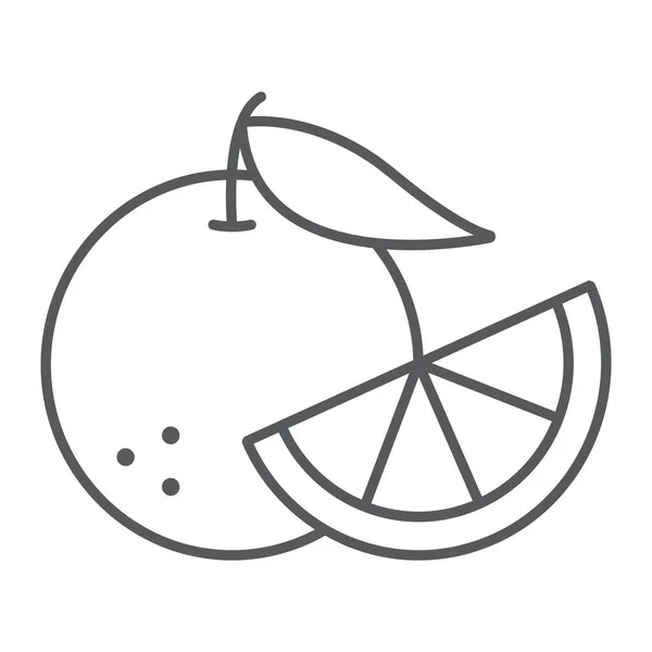 Naranja fruta delgada línea icono, fruta y vitamina, signo jugoso, gráficos vectoriales, un patrón lineal sobre un fondo blanco, eps 10 . — Vector de stock