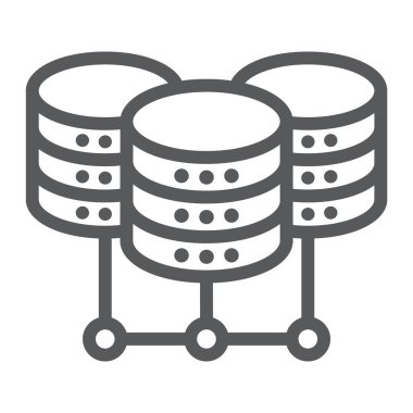 Veri merkezi satırı simgesi, verilere ve çözümlemelere, ağ hosting işareti, vektör grafikleri, Doğrusal model beyaz bir arka planda eps 10.