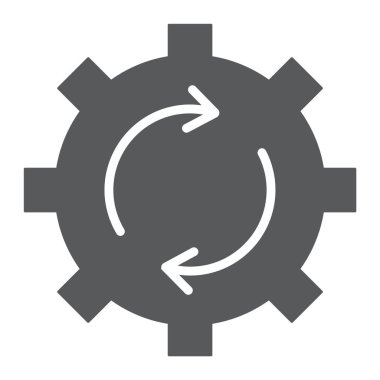 Sistem Güncelleştirme glif kutsal kişilerin resmi, verilere ve çözümlemelere, cog dişli dönme işareti, vektör grafikleri, beyaz bir arka planda eps 10 katı bir desen.